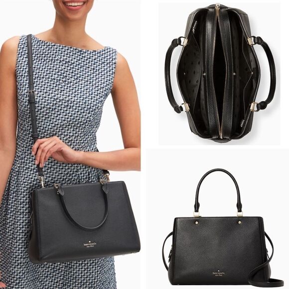 Kate Spade Leila Medium Triple Compartment Satchel Crossbody Bag Black - Picture 2 of 12